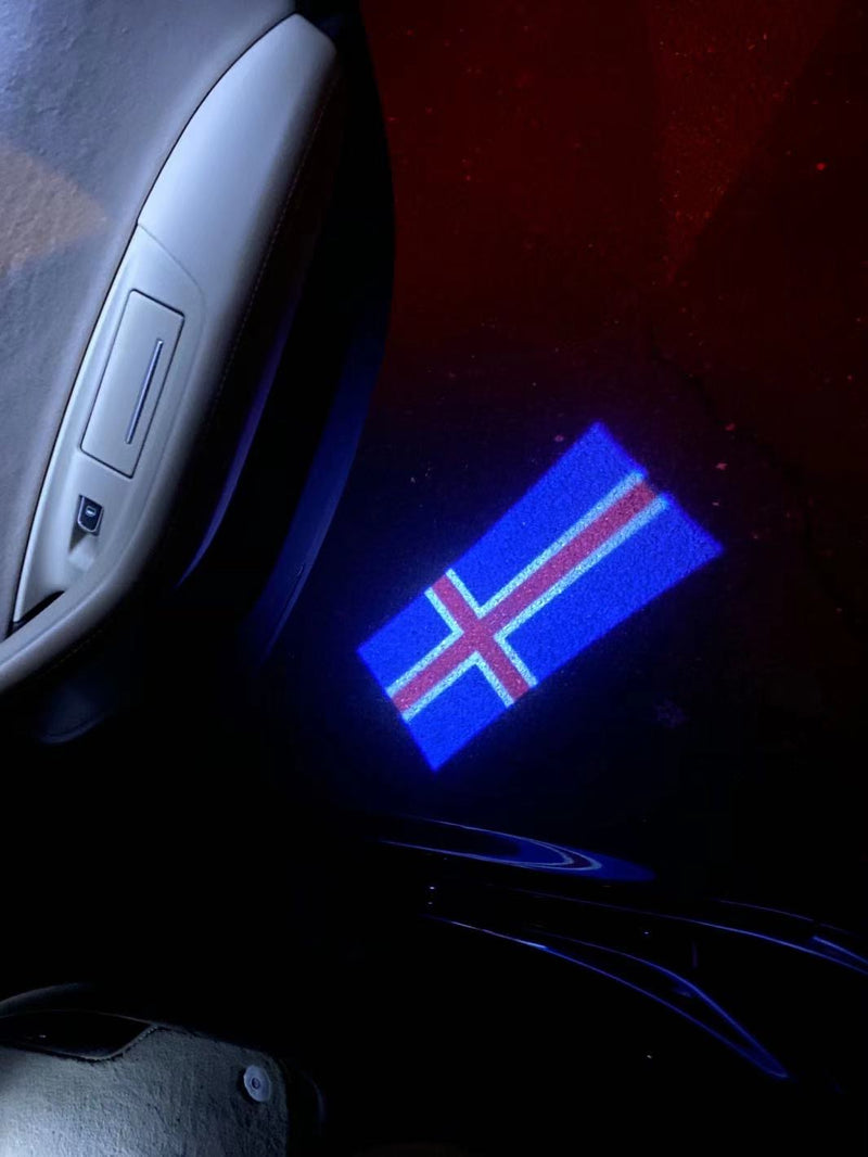 Logotipo de la bandera nacional de Islandia Ísland (cantidad 1 = 1 juego / 2 películas de logotipo / Puede reemplazar las luces por otros logotipos)
