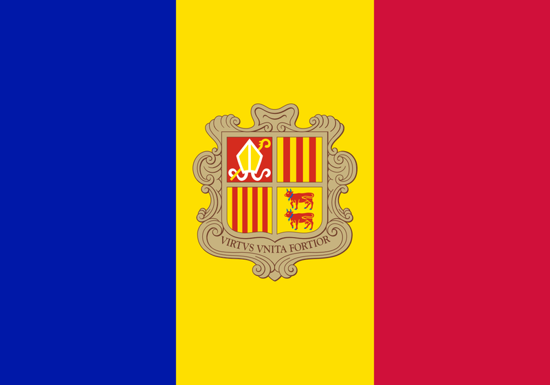 شعار أندورا هو شعار "العلم الوطني لأندورا" (الكمية 1 = 1 مجموعات / 2 شعار / يمكن استبداله بشعارات أخرى)