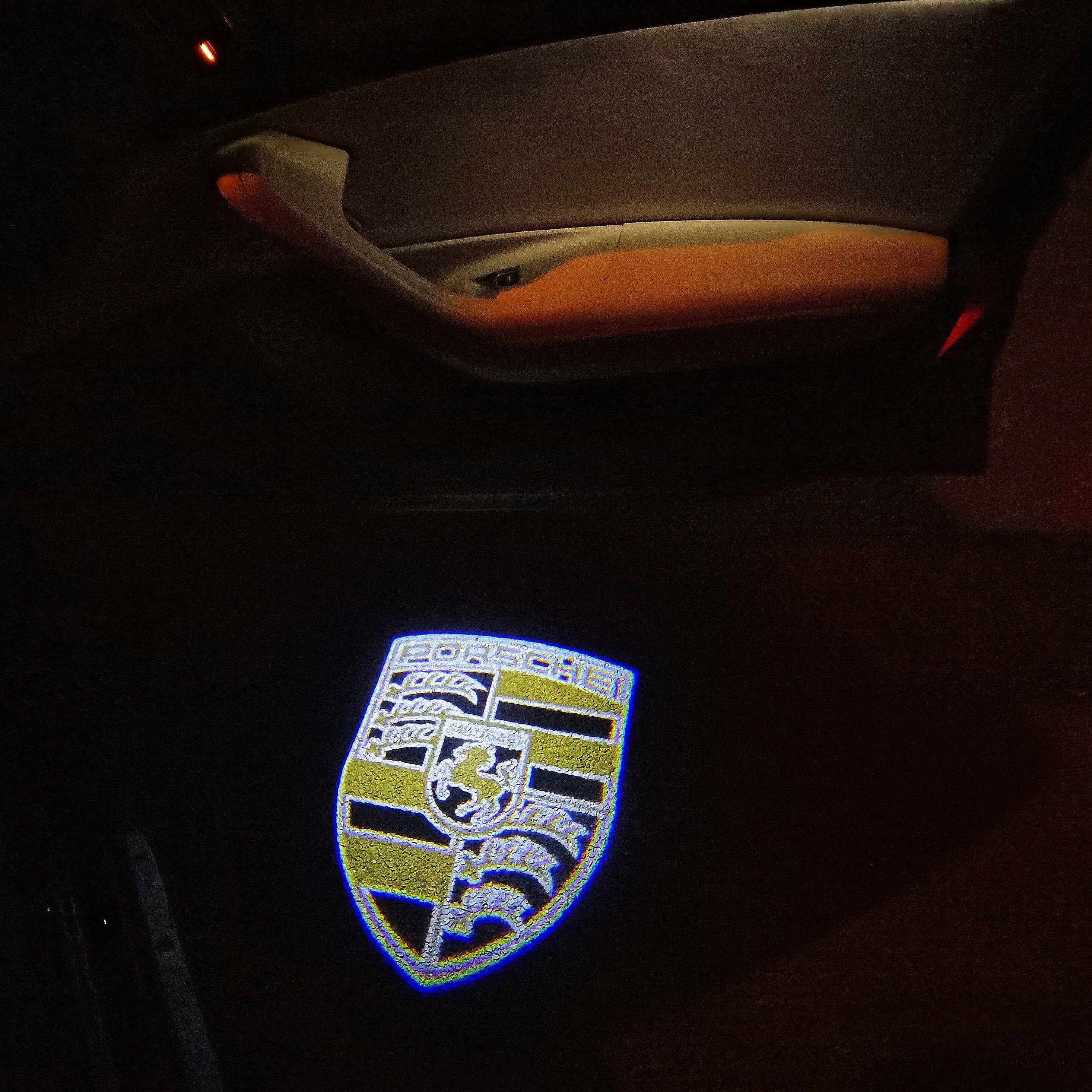 LUCES DE PROYECTO CON LOGO ORIGINAL PORSCHE Nr.01 (cantidad 1 = 2 Película de logotipo / 2 luces de puerta)