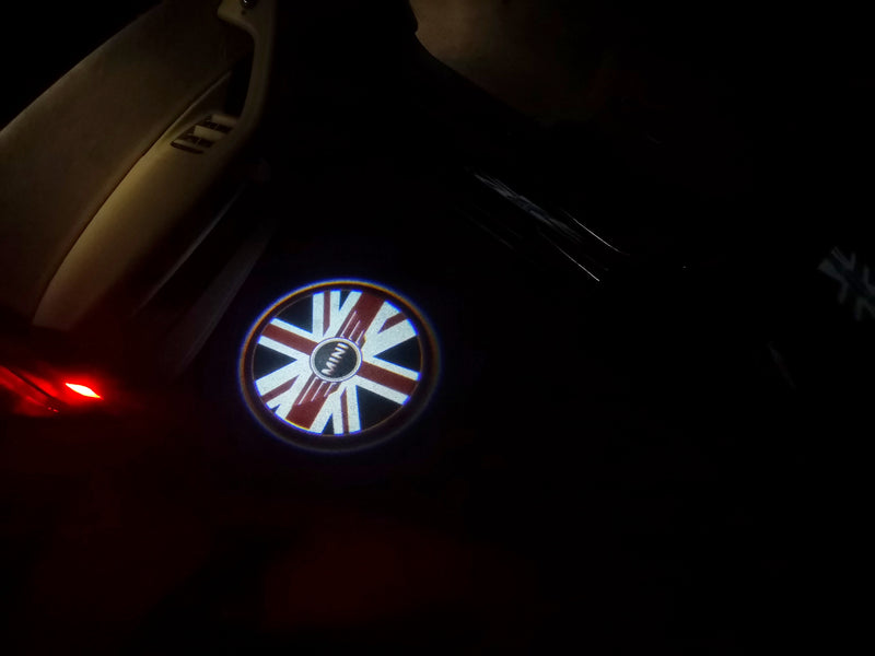 MINI  BRITISH NATIONAL FLAG WITH MINI  LOGO PROJECROTR LIGHTS Nr.03 (quantity  1 =  2 Logo Film /  2 door lights)