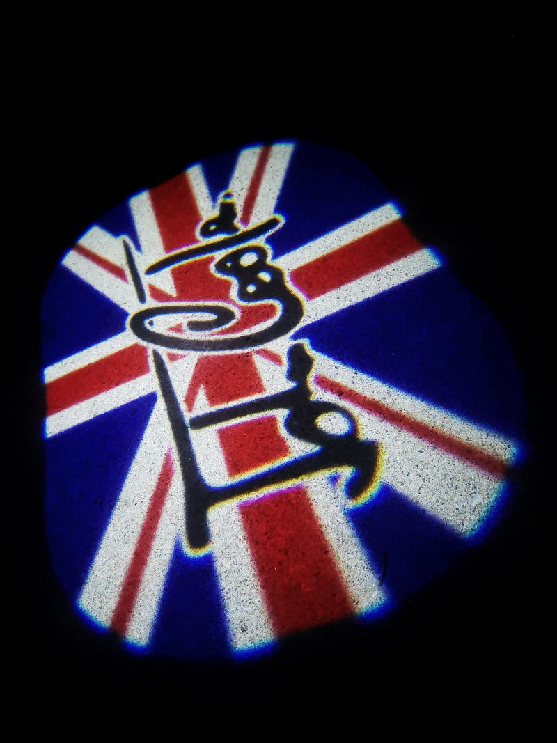 MINI  BRITISH NATIONAL FLAG WITH MINI  LOGO PROJECROTR LIGHTS Nr.86 (quantity  1 =  2 Logo Film /  2 door lights)