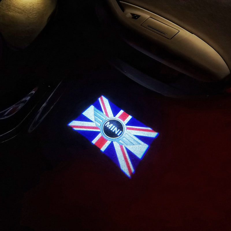 MINI BRITISH NATIONAL FLAG LOGO PROJECROTR LIGHTS Nr.09 (quantité 1 = 2 Logo Film / 2 feux de porte)
