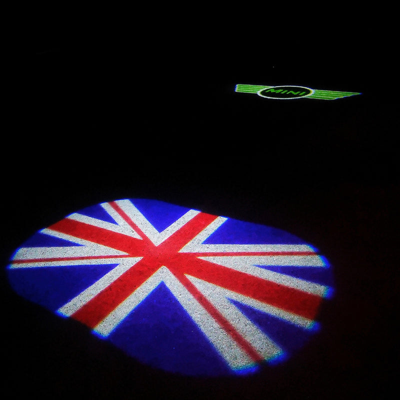 MINI  BRITISH NATIONAL FLAG WITH MINI  LOGO PROJECROTR LIGHTS Nr.46 (quantity  1 =  2 Logo Film /  2 door lights)