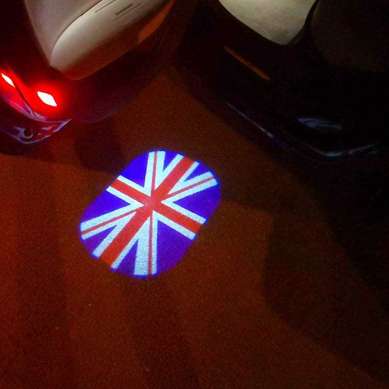 MINI  BRITISH NATIONAL FLAG WITH MINI  LOGO PROJECROTR LIGHTS Nr.46 (quantity  1 =  2 Logo Film /  2 door lights)