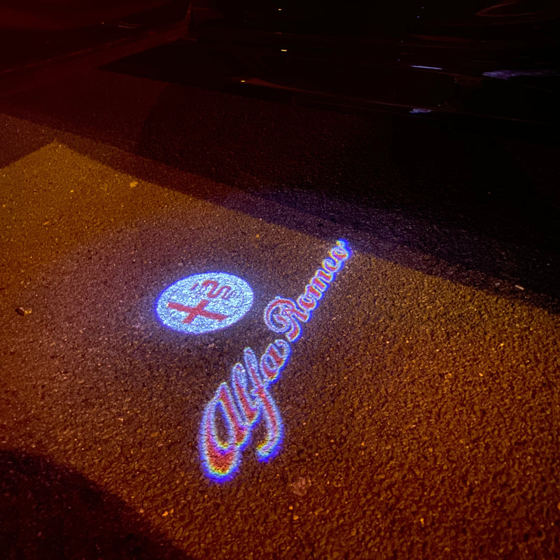 Alfa Romeo  RED COLOR LOGO PROJECTOT LIGHTS Nr.03 (quantity  1 =  2 Logo Film & 2 door lights)