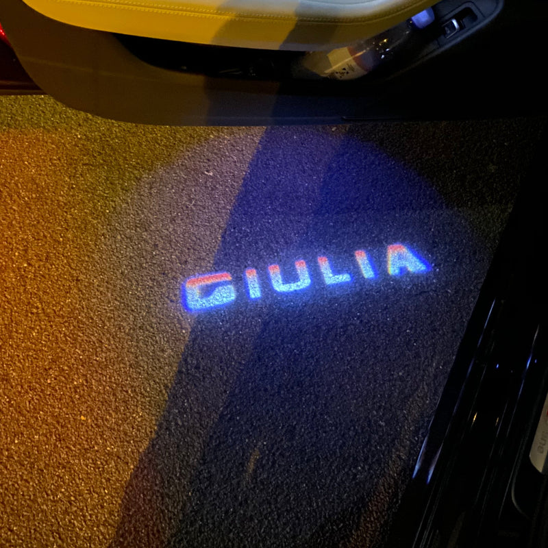 LUCI PROIETTORI LOGO Alfa Romeo GIULIA Nr.50 (quantità 1 = 2 Logo Film / 2 luci porte)
