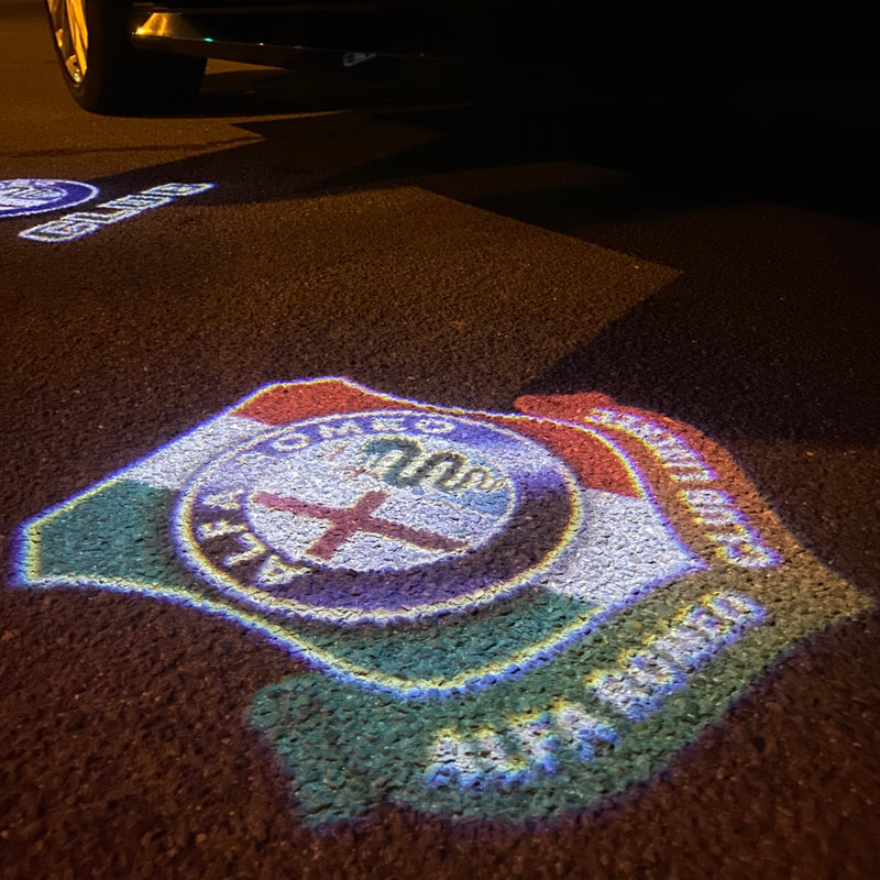 Alfa Romeo ORIGINAL Multicolour Logo PROJECTOT LIGHTS Nr.89 (quantity  1 =  2 Logo Film /  2 door lights)