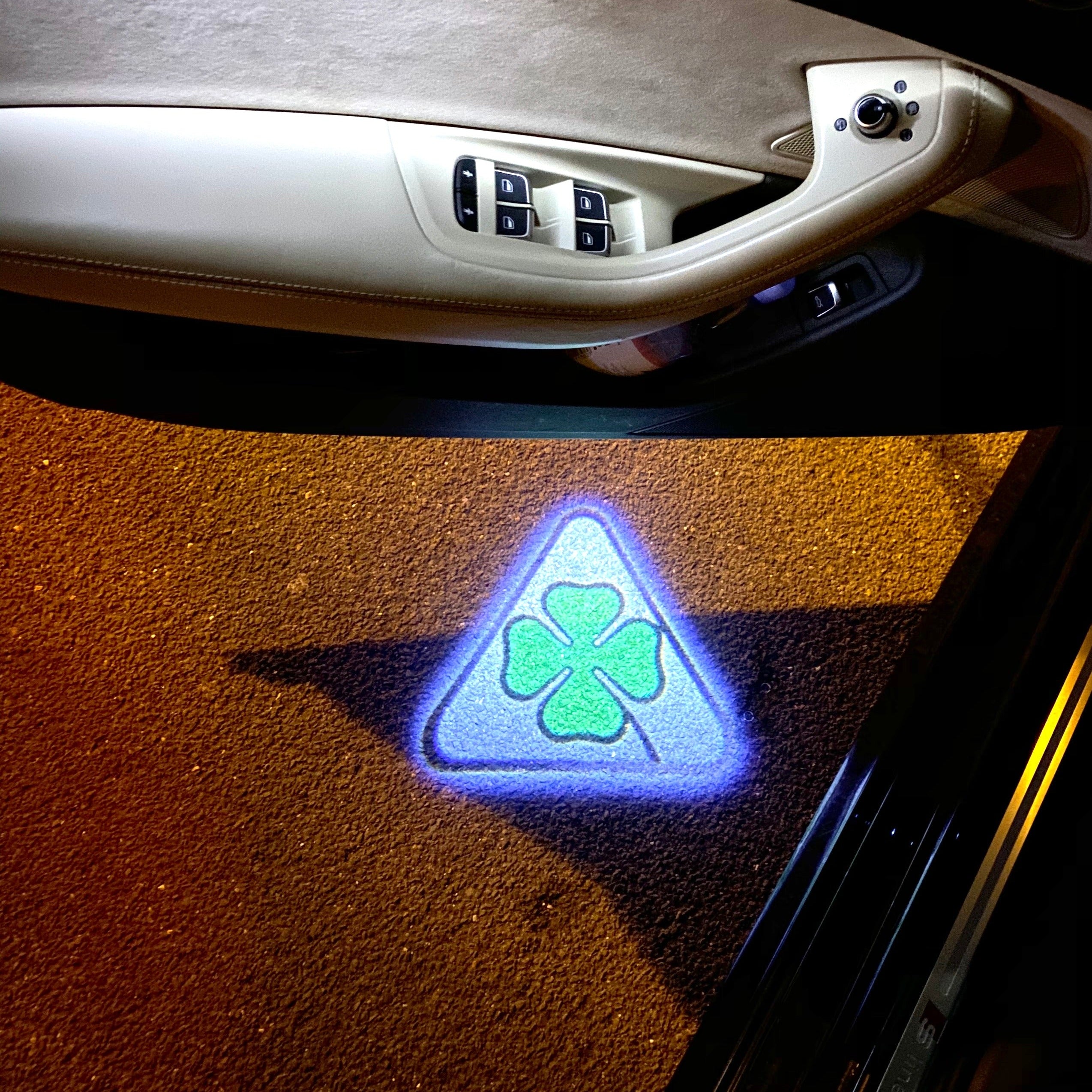 Alfa Romeo Quadrifoglio Verde LOGO PROJECTOT LIGHTS Nr.29  (quantity  1 =  2 Logo Film /  2 door lights)