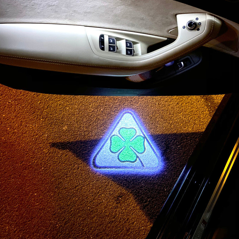 Alfa Romeo Quadrifoglio Verde LOGO PROJECTOT LIGHTS Nr.29  (quantity  1 =  2 Logo Film /  2 door lights)