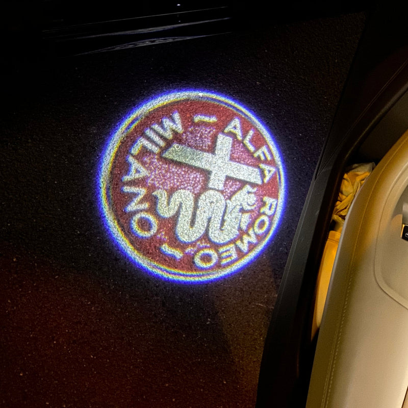 Alfa Romeo Original RED COLOR LOGO PROJECTOT LIGHTS Nr.27 (quantity  1 =  2 Logo Film /  2 door lights)